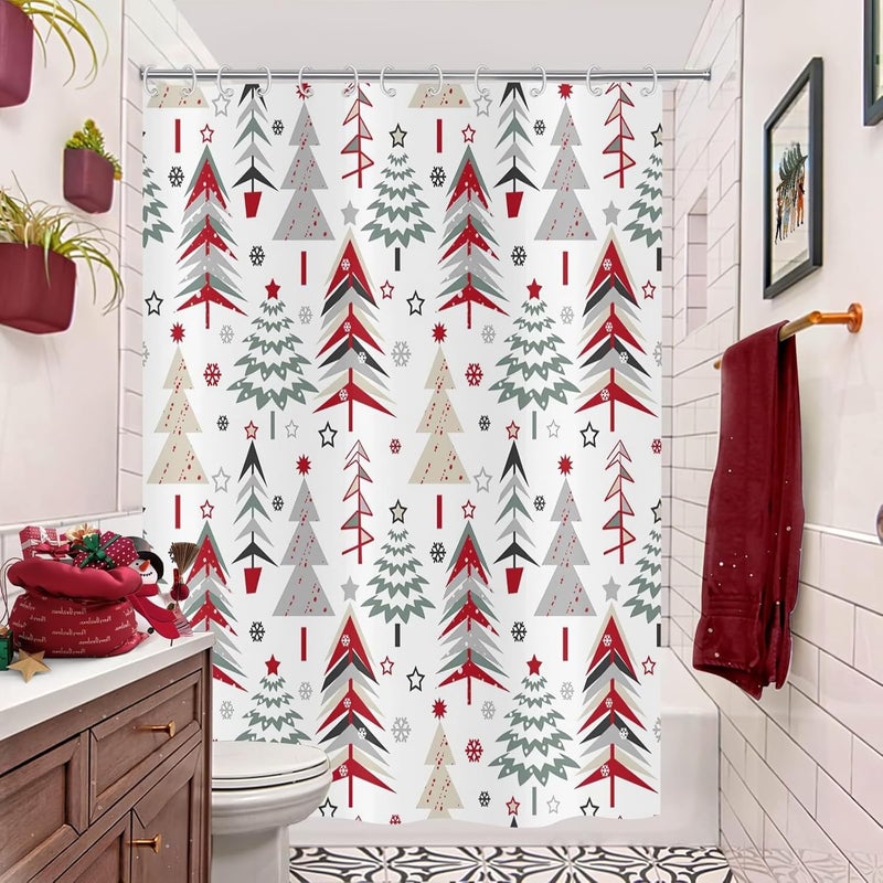 SHOCAWS Christmas Shower Curtain 72x72 Inches - Polyester Fabric with Weighted Hem Design, Includes 12 Hooks, Xmas Holiday Bathroom Decor - Image 3